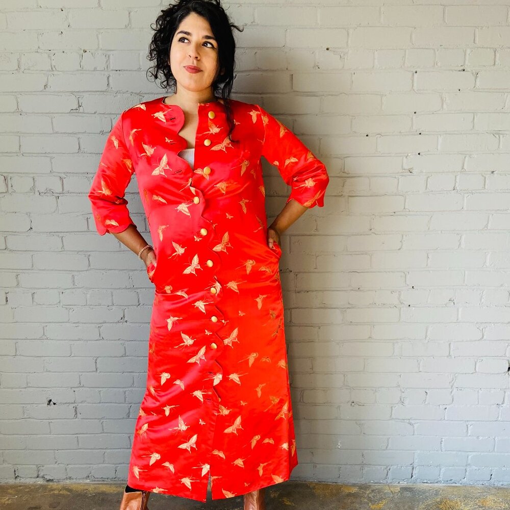 1960s Vintage Butterfly Print Jacquard Dress